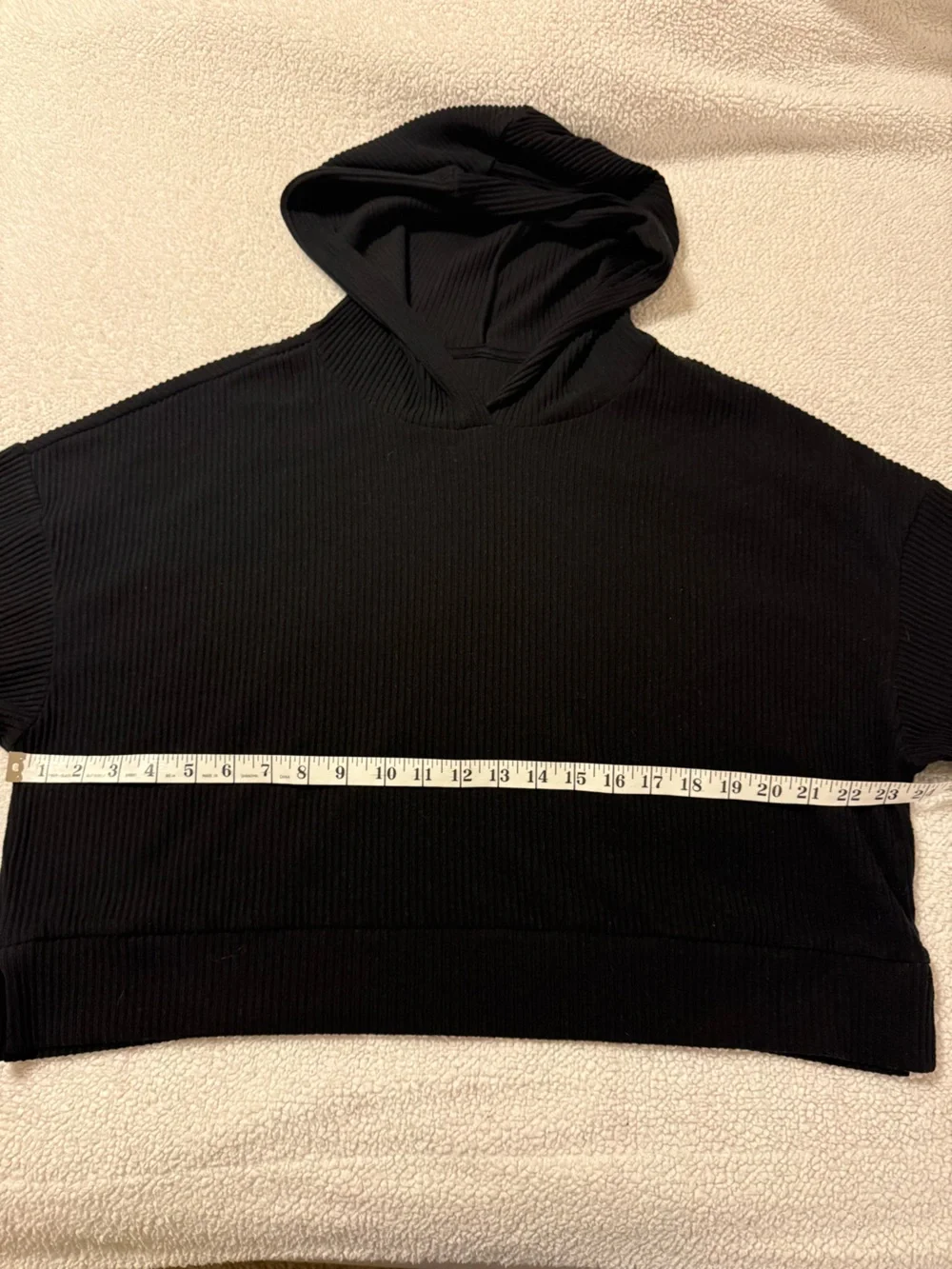 Alo Yoga Muse Hoodie Black Cropped Ribbed Knit Pullover Sweatshirt